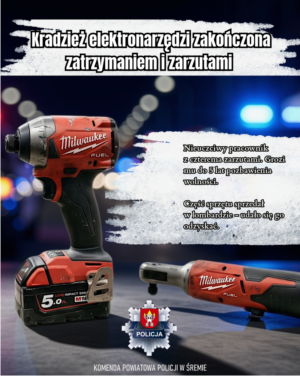 Zatrzymanie pracownika za kradzieże sprzętu w powiecie śremskim